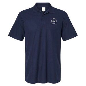 Men’s Mercedes-Benz Car Logo Embroidered Dry-Blend Polo - Navy Blue
